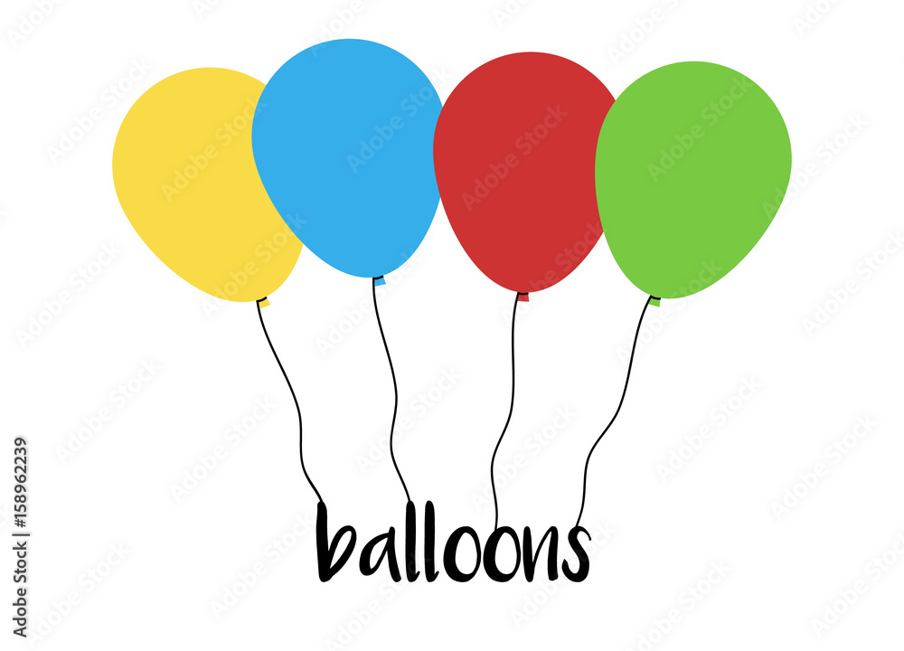 Cute colorful balloons with writing, vector illustration drawing. Balloon  cartoon icon. Stock Vector | Adobe Stock