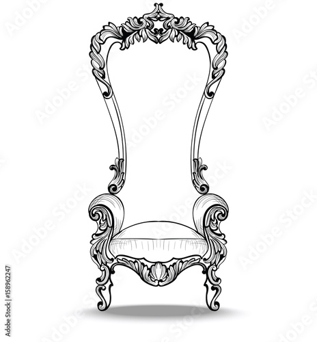 Classic Imperial Baroque armchair with luxurious ornaments. Vector French Luxury rich intricate structure. Victorian Royal Style decor