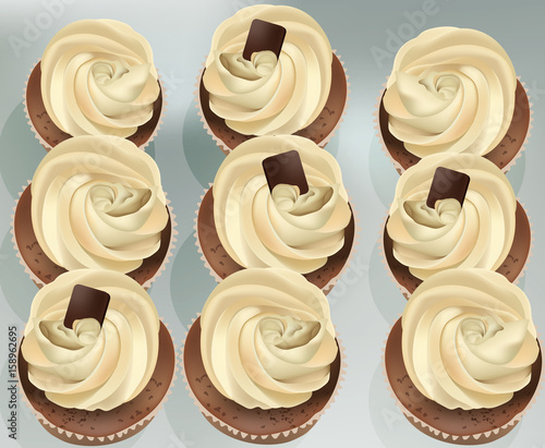Cupcakes on a white table. Summer delicious desserts cherry vanilla flavors