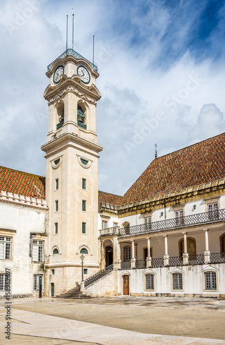 Clock and bell Tower at the courtyard in University of Coimbra - Portugal