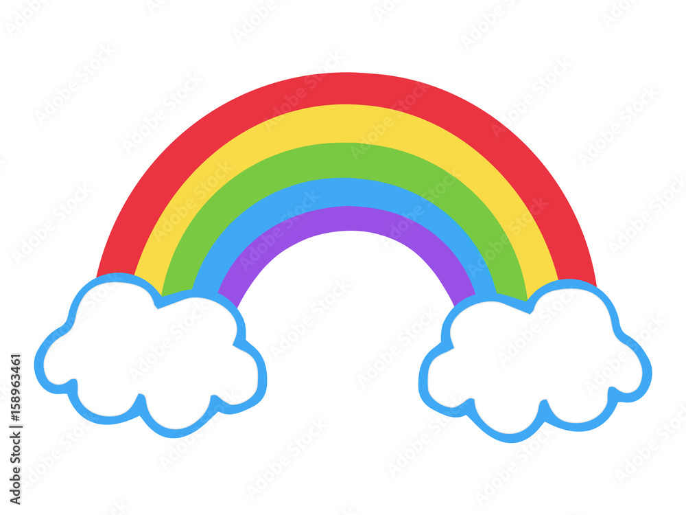 Colorful rainbow icon, vector illustration doodle drawing. Cartoon rainbow  with two clouds. Stock Vector | Adobe Stock