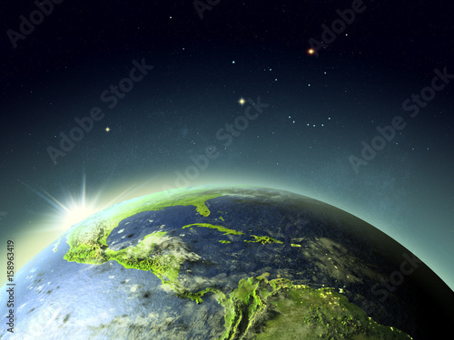 Fototapeta Naklejka Na Ścianę i Meble -  Sunset above Central America from space