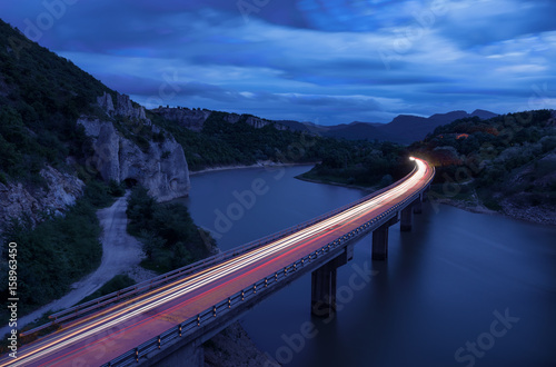 Magnificent landscape, nightscape  with light trails and the rock phenomenon The Wonderful Rocks (Balkan mountain, Bulgaria)