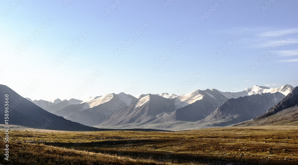 Landscape of mountains and glaciers in the sunny weather