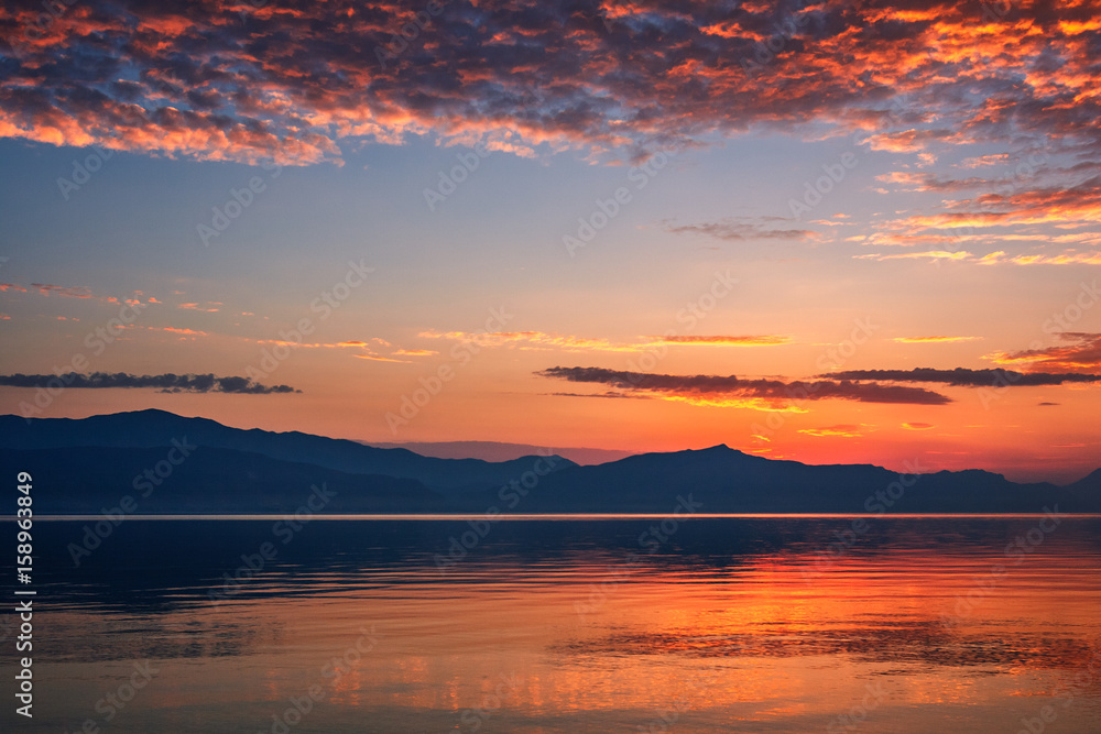 sunrise over the mountains Biokovo on the Adriatic coast, Croatia, Europe