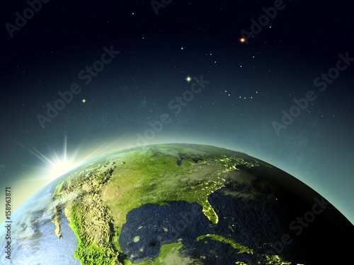 Fototapeta Naklejka Na Ścianę i Meble -  Sunset above North America from space