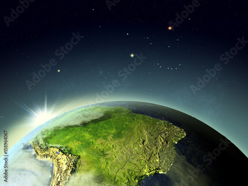 Fototapeta Naklejka Na Ścianę i Meble -  Sunset above South America from space