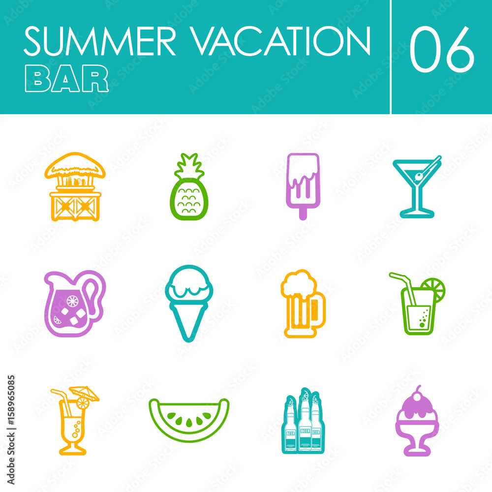 Bar beach icon set. Summer. Vacation Bar beach icon set. Summer. Vacation