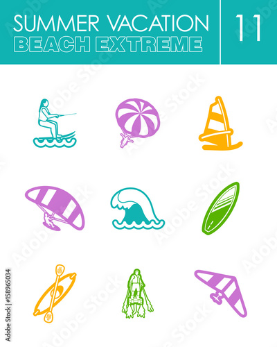 Extreme Water Sport icon set. Summer. Vacation