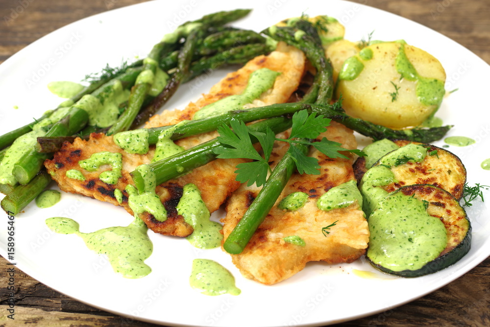 fried green asparagus in plate fried green asparagus in plate