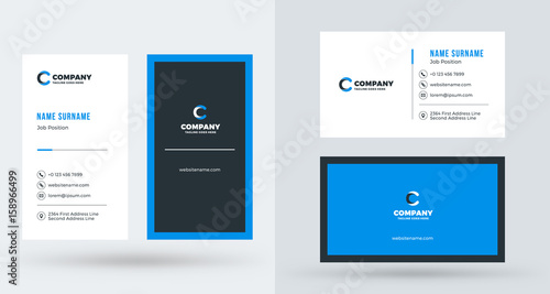 Double-sided creative business card template. Portrait and landscape orientation. Horizontal and vertical layout. Vector illustration