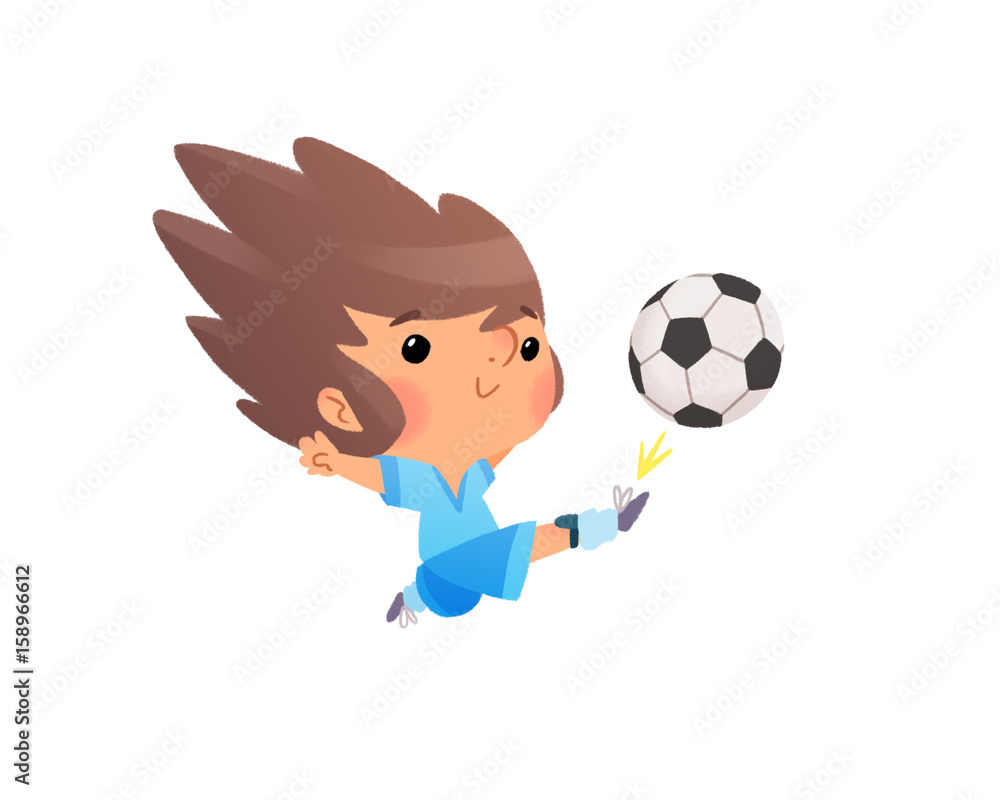 ni-o-jugando-al-f-tbol-chutando-una-pelota-o-bal-n-stock-illustration