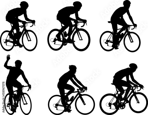 racing bicyclists silhouettes collection - vector