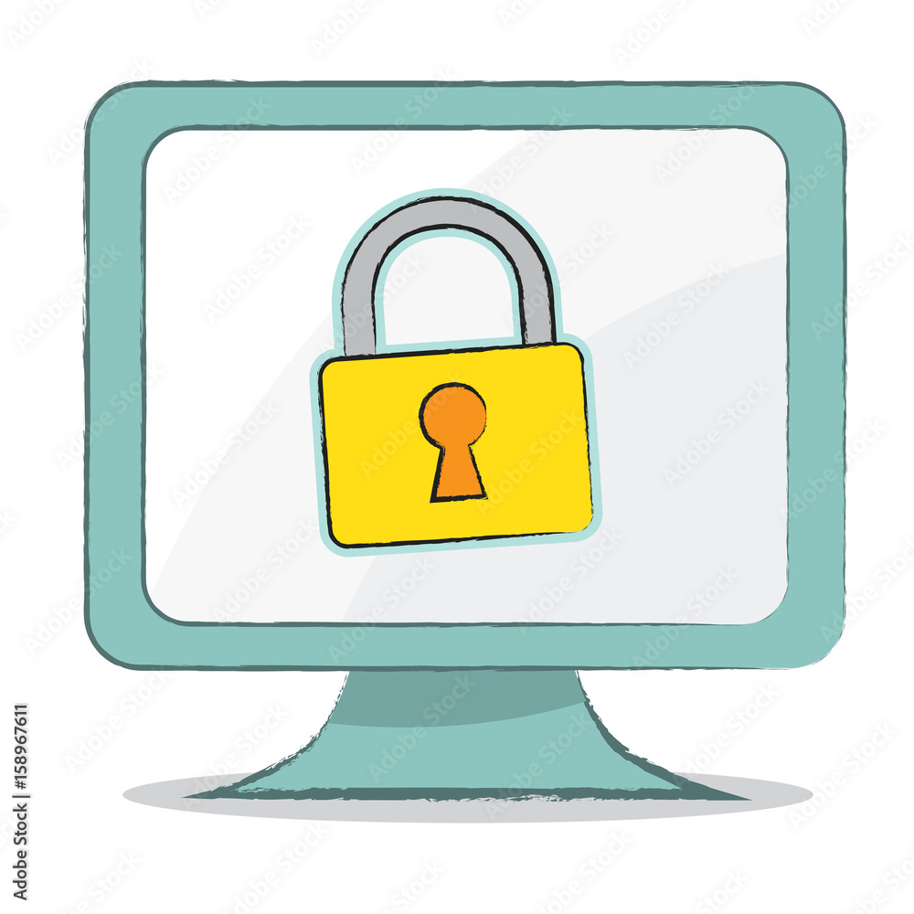 Key icon on computer monitor - simple style design - Vector Illustration. Key icon on computer monitor - simple style design - Vector Illustration.