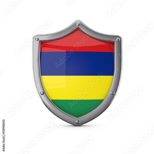 Free Download Mauritius security concept. Metal shield shape with national flag - GFXLoad