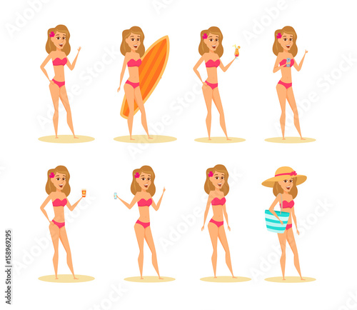 Set of woman on beach