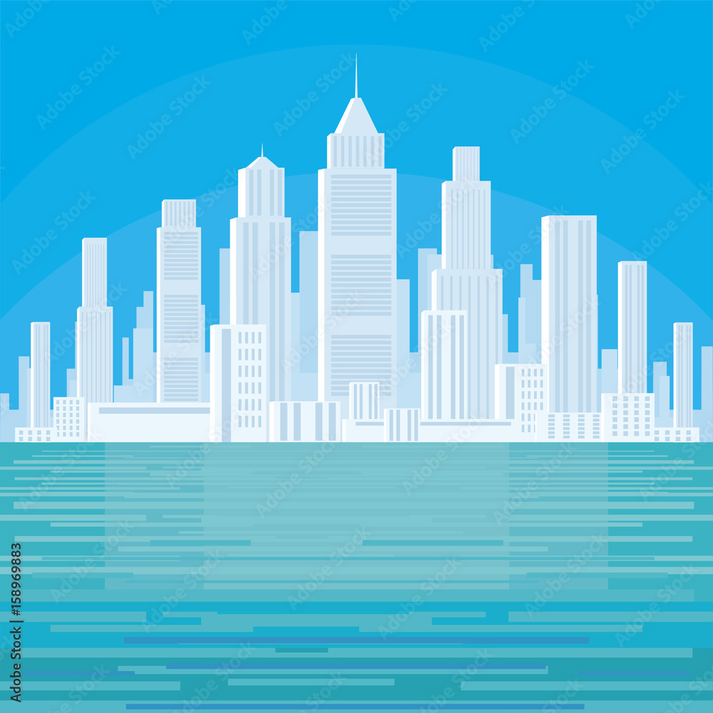 Abstract image of a modern city. Cityscape with skyscrapers. Vector background for design presentations, brochures, web sites and banners.