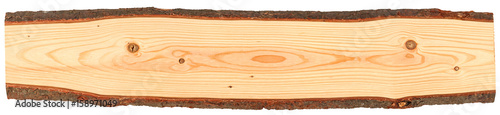long panorama wood plank with bark isolated on white background photo