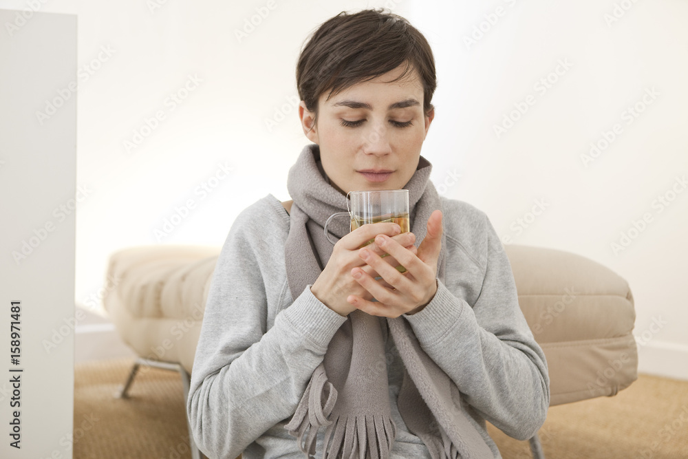 Woman with hot drink Woman with hot drink