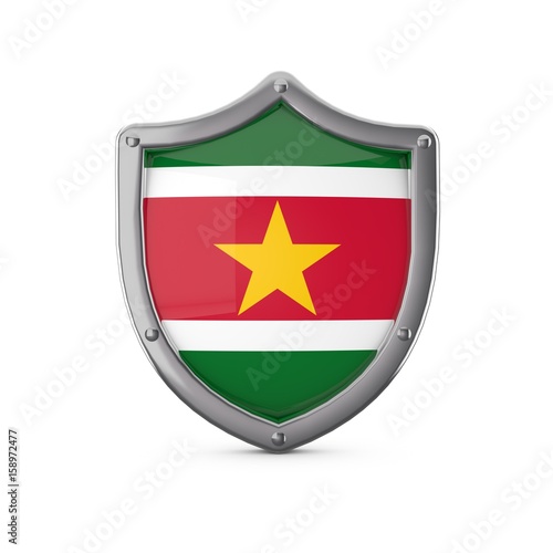 Free Download Suriname security concept. Metal shield shape with national flag - GFXLoad