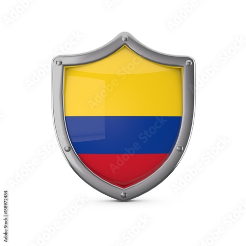 Colombia security concept. Metal shield shape with national flag Free Download Colombia security concept. Metal shield shape with national flag - GFXLoad