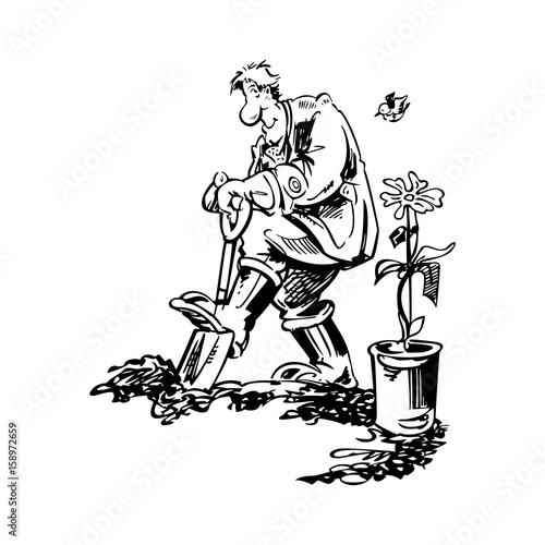 gardener working cartoon vector illustration
