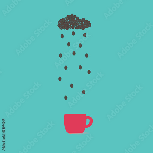 Coffee beans in shape of rainy cloud. Weather concept.