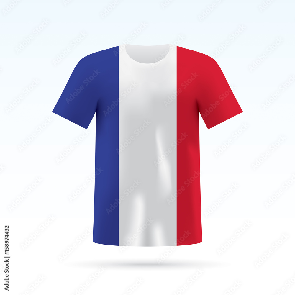 France flag printed on a T-shirt. Vector shirt template, isoalted on a  white background. Stock Vector | Adobe Stock