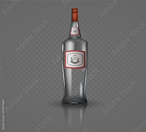 Glass vodka bottle with screw cap.