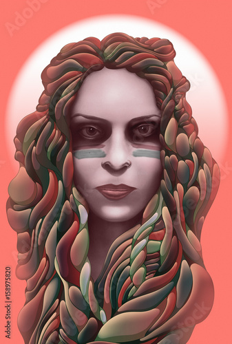 Illustration of a woman with colorful hair