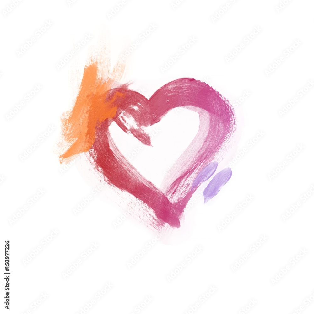 Abstract watercolor brush strokes heart - Yellow and pink and orange shape - grunge backdrop - watercolor decoration for beloved