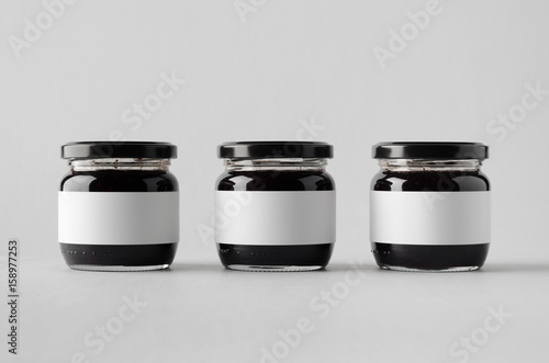 Blackberry Jam Jar Mock-Up - Three Jars. Blank Label