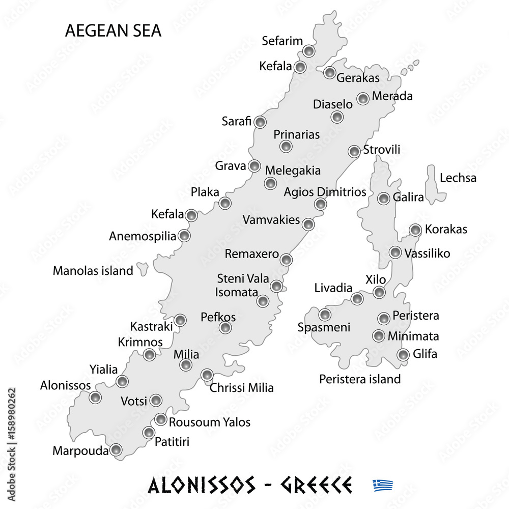 island of alonissos in greece white map illustration