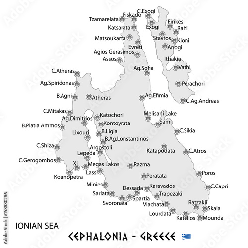island of cephalonia in greece white map illustration