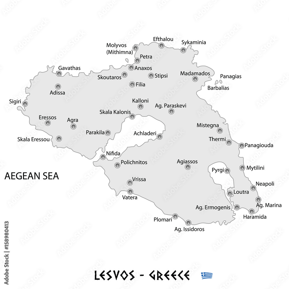 island of lesvos in greece white map illustration