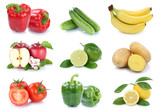Obst und Gemüse Früchte Apfel Tomaten Bananen Paprika Farben frische Collage Freisteller freigestellt isoliert