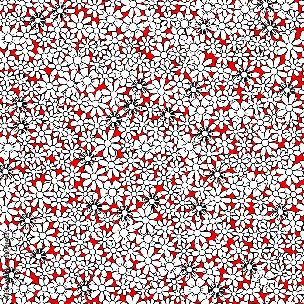 Country style field of flowers, seamless pattern, red doodle style texture for backgrounds, textile and wrapping paper Country style field of flowers, seamless pattern, red doodle style texture for backgrounds, textile and wrapping paper