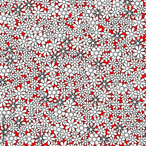 Fototapeta Naklejka Na Ścianę i Meble -  Country style field of flowers, seamless pattern, red doodle style texture for backgrounds, textile and wrapping paper