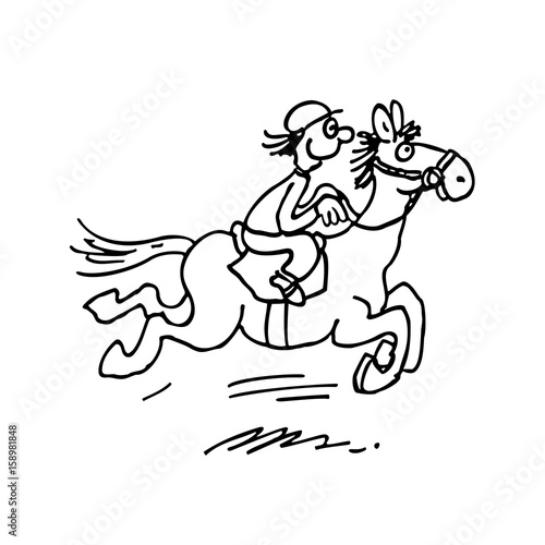 cartoon horse ride. outlined cartoon handrawn sketch illustration vector.