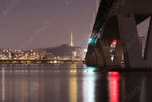 Seoul City at Night and Han River, Yeouido, South Korea photo