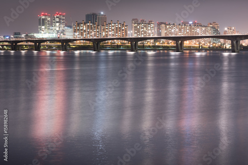 Seoul City at Night and Han River  Yeouido  South Korea
