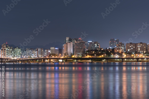 Seoul City at Night and Han River  Yeouido  South Korea
