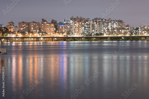 Korea Seoul at night  South Korea city skyline at Dongjak Bridge Han river in Seoul   South Korea.