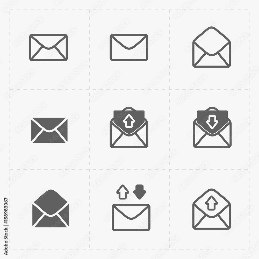 Email and envelope icons on White Background. Email and envelope icons on White Background.