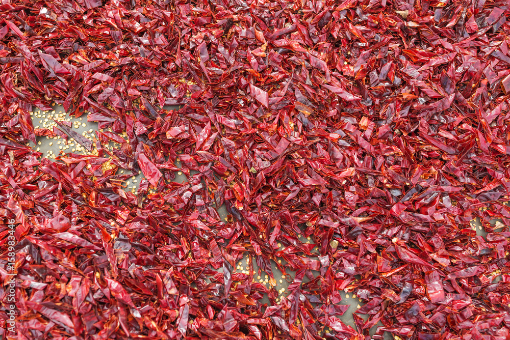 Fototapeta premium Dried red chilies peppers for cooking. Background and texture