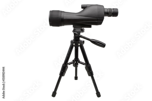 Modern telescope on a tripod isolated on white