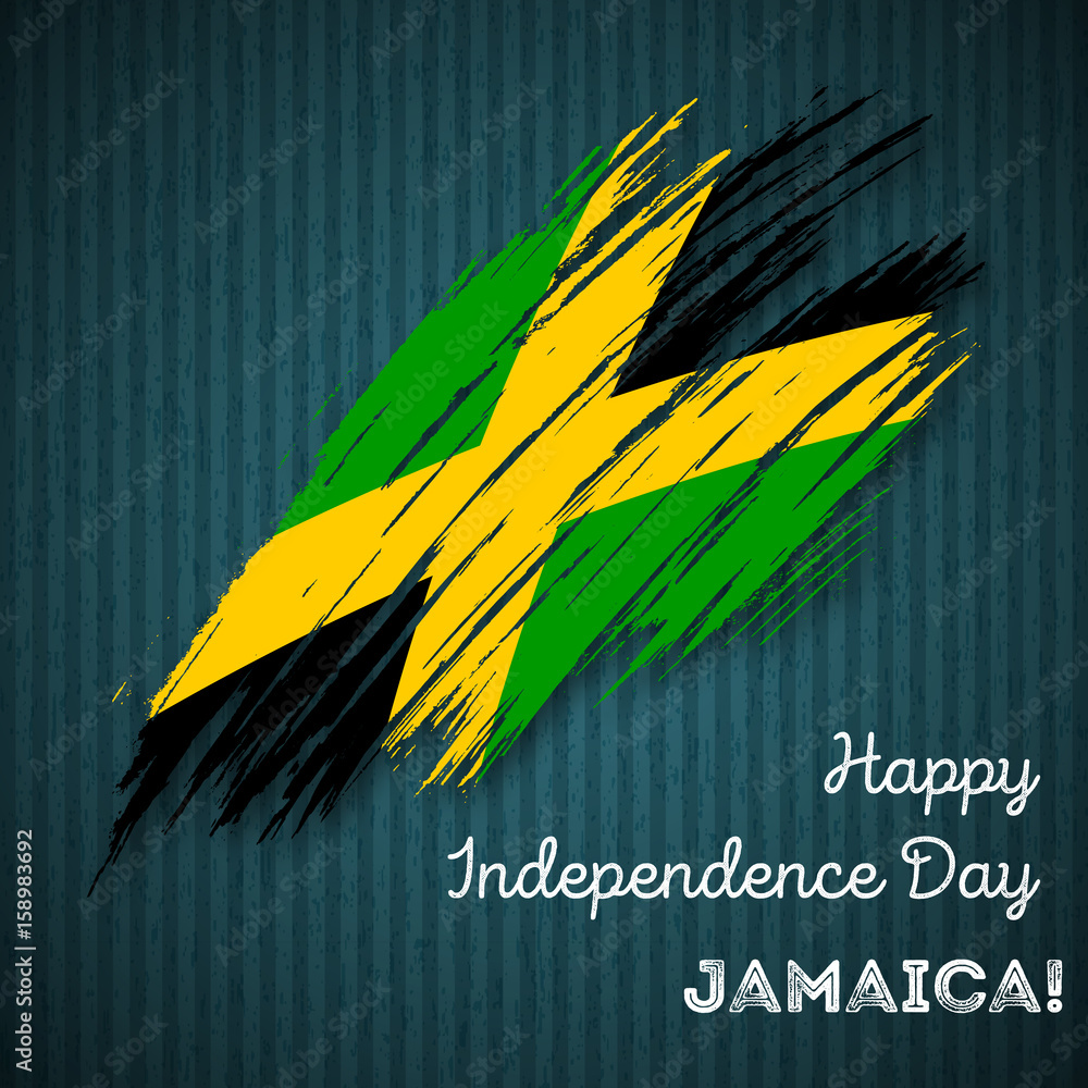 Jamaica Independence Day Patriotic Design. Expressive Brush Stroke in