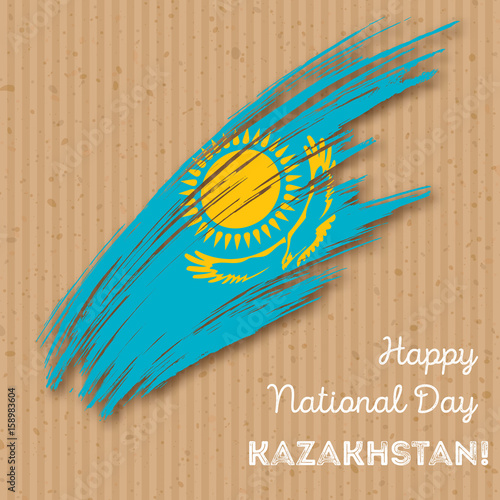 Kazakhstan Independence Day Patriotic Design. Expressive Brush Stroke in National Flag Colors on kraft paper background. Happy Independence Day Kazakhstan Vector Greeting Card.