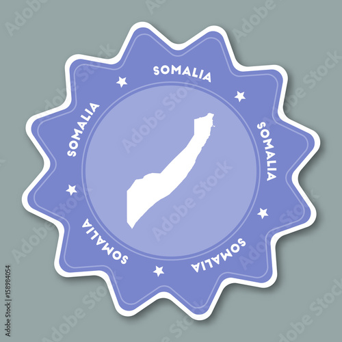 Somalia map sticker in trendy colors. Star-shaped travel sticker with country name and map. Can be used as logo, badge, label, tag, sign, stamp or emblem. Travel badge vector illustration.