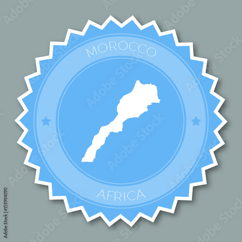 Morocco badge flat design. Round flat style sticker of trendy colors with country map and name. Country badge vector illustration.